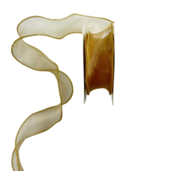 ริบบิ้นหางปลาสีทองขลิบทอง ริบบิ้นชีฟองสีทอง ริบบิ้นผ้าแก้วสีทอง